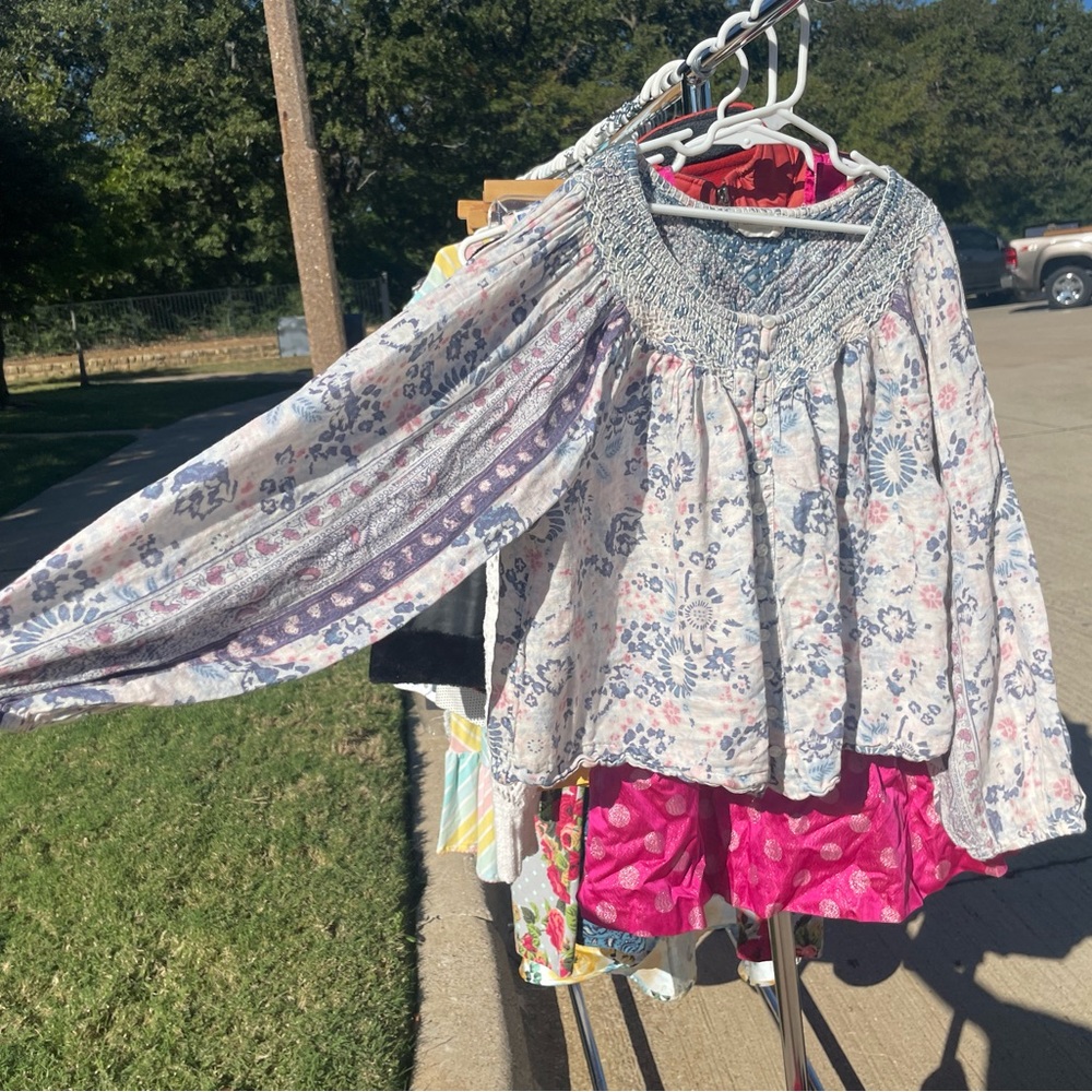 Lucky Brand Floral Blouse - Gray and Blue
